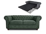 Schlafsofa Chesterfield Asti Bis 2-Sitzer, Sofa mit Schlaffunktion, Couch 2-er, Couchgarnitur, Sofagarnitur, Holzfüße, Glamour (Grün (Capri 74))