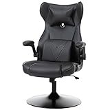 Vinsetto Gaming Stuhl Ergonomischer Computerstuhl Bürostuhl Schreibtischstuhl mit Wippenfunktion und Lendenkissen Drehstuhl höhenverstellbar gepolsterter Sitz Metall Schwarz 67x75x112 cm