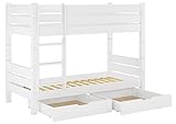 Erst-Holz® Kiefer-Stockbett weiß 100x200 Etagenbett Hochbett teilbar Rollrost Bettkasten 60.16-10WT80S2