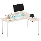 EUREKA ERGONOMIC Eckschreibtisch Schreibtisch L Form 155x110cm Groß Holz Ecktisch Computertisch mit LED Monitorständer, Mauspad Workstation für Home Office