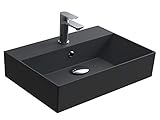 Aqua Bagno | Design Waschbecken Hängewaschbecken Aufsatzwaschbecken Waschtisch aus hochwertiger Keramik eckig KS.50 | 50 x 42 cm | Schwarz