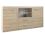 Mirjan24 Kommode Rango mit Glasboden, Highboard Sideboard, Anrichte, Naturtöne, Mehrzweckschrank, Wohnzimmerschrank, Anrichte, Schrank (ohne Beleuchtung, Sonoma Eiche)