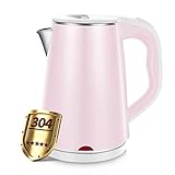 Wasserkocher, Edelstahl-Tee, schnell kochendes kabelloses Wasser, 1500 W, elektrischer Warmwasser-Teekocher, 1,8 l, mit automatischer Abschaltung, Trockengehschutz, Pink