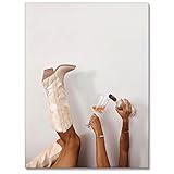 Preppy Leinwand-Wandkunst, Cowgirl-Stiefel, Bilder, modernes neutrales Mode-Poster, trendiges Teenager-Mädchen, flippige Wanddekoration für Wohnzimmer, Bar, Wagen, 40,6 x 61 cm, ungerahmt