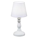 Cepewa LED Tischleuchte mit weißem Lampenfuß und weißem Stoff-Lampenschirm im Nostalgiedesign H 25 cm mit Batteriebetrieb (1 x Tischleuchte weiß)