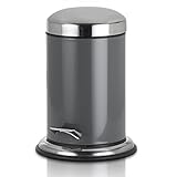 KHG Mülleimer Küche, Bad 3l | Kosmetikeimer Abfalleimer Treteimer aus Aluminium in glänzendem Grau | herausnehmbarer Inneneimer, ideal für Küche, Badezimmer, Büro