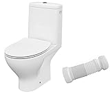 VBChome WC Toilette Stand Spülrandlos Keramik Komplett Set mit Spülkasten WC Sitz aus Duroplast mit Absenkautomatik SoftClose Funktion für waagerechten Abgang Abflussrohr