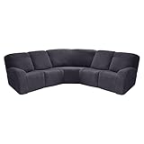 OKYUK Sofabezüge für Ecksofas, Sofabezüge 7-Teilig für 4-Sitzer-Liege + 1 Ecksitz, Teil-Liege-Couchbezüge Weicher Stretch-Jacquard-Ecksofabezug Schonbezüge (5-Sitzer, Schwarz Grau)