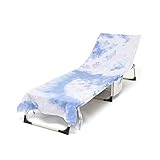 Chickwin Schonbezug für Gartenliege Frottee Liegenauflage mit Kapuze | Strandliegenauflage mit 2 Taschen Stuhl Strandtuch für Gartenliege Liegenauflage,Sonnenliegen (75x210cm,Hellblau)