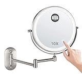 Runde Form Rasierspiegel Wandspiegel für Badezimmer, faltbarer Make-up-Spiegel, doppelseitig, 360 ° drehbar, 3 Beleuchtungsmodi mit Touch Sn, 20,3 cm (Color : Silber, Size : 10X)