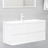 WC-Schminktisch, Waschtischschrank, Spanplatte, Weiß, glänzend, 100 x 38,5 x 45 cm, mit Schublade + geräumiger Raum, elegantes Design, vielseitig verwendbar für Badezimmer