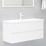 WC-Schminktisch, Waschtischschrank, Spanplatte, Weiß, glänzend, 100 x 38,5 x 45 cm, mit Schublade + geräumiger Raum, elegantes Design, vielseitig verwendbar für Badezimmer