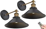 Black Wall Sconces Set of 2,Battery Operated Wall lights with Remote Industrial Vintage Wireless Battery Wall Sconce Lighting Fixtures indoor Picture Light for Bedroom Bathroom Hallway Gallery Bar