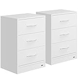 Casaria® Nachttisch 2X Weiß 3 Schubladen Kabelführung Wandbefestigung Boxspringbett Schlafzimmer Nachtschrank Nachtkonsole Nachtkommode Holz 54x39x28cm