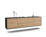 Dekati Lowboard Saint Paul hängend (180x49x35cm) Korpus anthrazit matt - Front Holz-Design Pinie - Push to Open