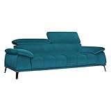 Meubletmoi 3-Sitzer-Sofa mit Samtbezug, Türkisblau, verstellbare Kopfstützen und Metallbeine – modernes Design – Marion