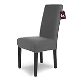SCHEFFLER-Home Stuhlhussen Stretch Luna/Stuhlhussen 6er Set Anthrazit/elastische Flanell Stuhlabdeckungen/Stuhlhussen Schwingstühle/Hussen Stuhl Überzieher mit Gummiband/Stuhlhussen Samt