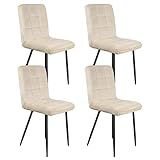Homewell Esszimmerstühle mit Lehne 4er Set, Küchenstuhl Polsterstuhl Samtsitz, Ergonomisch Akzentstuhl Bequem, Wohnzimmerstuhl mit Stahlbeinen (4, Beige)