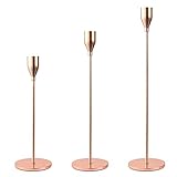 Coolty Kerzenhalter, Metall Kerzenhalter Vintage dekorative Kandelaber, Kerzenhalter für Home Decoration Tische Dinning Valentine Hochzeit Weihnachten, 3er Set (Roségold)