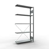 SCHULTE Lagertechnik Anbauregal, Fachbodenregal Stecksystem MULTIplus150, 200 x 100 x 30 cm (HxBxT), 5 Fachböden, Kreuzstrebe, verzinkt - Expressline