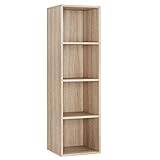 fevarbord Bücherregal mit 4 Fächern Bücherschrank Standregal Büroregal für Wohnzimmer Arbeitszimmer 30 x 30 x 107 cm Eiche