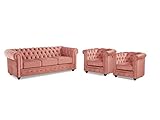 Vente-unique Couchgarnitur 3+1+1 - Samt - Rosa - Chesterfield