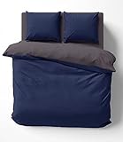 one-home Wendebettwäsche 240x220 cm blau anthrazit Uni Doppelbett Doubleface Mikrofaser