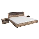 Rauch Möbel Barcelona Bett Doppelbett mit 2 Nachttischen, Eiche Sanremo hell / Lavagrau, Liegefläche 160x200 cm, Stellmaß Bett-Anlage inklusive Nachttische BxHxT 265x85x206 cm