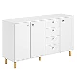 FirFurd Kommode weiß Sideboard mit Türen Küchenschrank mit 3 Türen und 4 Schubladen 140x40x80cm(BxTxH)