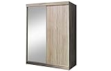 BETTSO -Kleiderschrank Schwebetürenschrank 2-türig Schrank mit Spiegel Einlegeböden und Kleiderstange Garderobe - Kinderzimmer, Schlafzimmer (150x62x216cm)-BARUBA Eiche Sonoma (Eiche Sonoma)