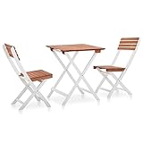 TOYOCC Gartenmöbel-Set, 3-teiliges Bistro-Set, massives Akazienholz, Dunkelbraun und Weiß