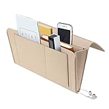 BOOWEN Betttasche Bett Organizer Filz Sofa Aufbewahrungstasche Anti-Rutsch Hängetasche Hochbett Nachttisch Hängend Tasche für Buch, Brille, iPad, Handy, Fernbedienung (beige)