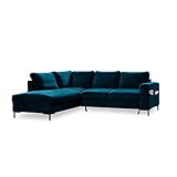 MIUFORM Ecksofa mit Schlaffunktion, Lofty Lilly Wohnlandschaft L-Form, Couch L Form Wohnladschaft mit Schlaffunktion Schlafcouch, Samt-Stoff Metallfüße (Petrolgrün, Links ausgerichtet)