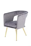 Qiyano Sessel Samt-Stuhl Retro-Look für Wohnzimmer oder Esszimmer Polsterstuhl Schminktisch Modern Vintage Design samtiger Stoffbezug und vergoldete Eisenfüße Farbe: Grau