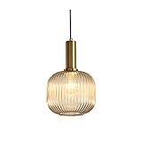 HJXDtech Industrial Vintage Medium Pendelleuchte Moderner Retro-Stil Drop Deckenleuchte Hängelampe Bernstein Glas Lampenschirm mit poliertem Messing Lampenfassung