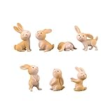 HEALLILY Hase Figuren Mini Hase Deko Harz Osterhase Kaninchen 7 Stück Häschen Osterdeko Puppenhaus Feengarten Mikrolandschaft Ostern Frühling Festival Party Dekoration Desktop Ornament