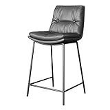 YHJZSM Küchen-Esszimmerstühle, Wohnzimmer-Schminktisch, Freizeit-Barhocker, Sitz und Rückenlehne aus weichem PU-Leder, gepolsterte Beistellstühle mit Metallbeinen (dunkelgraue Sitzhöhe 55