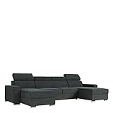 MKS Meble Ecksofa Wohnzimmer - Wohnlandschaft - U-Form Couch mit Schlaffunktion - Bettsofa - Wohnzimmer U Couch - Polstersofa mit Bettkasten - Fox U Dunkelgrau