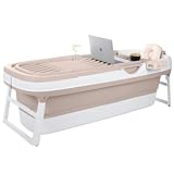 HelloBath Faltbare Badewanne Erwachsene XXL SAND LINE 158x60x53cm + Kissen klappbare mobile Badewanne | foldable bathtub | tragbare Klappbadewanne zum Aufstellen in der Dusche