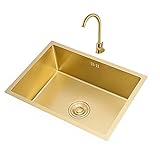 Küchenspüle, Badezimmerspüle, Edelstahl, golden, eingebettetes Waschbecken mit Wasserhahn, Waschbecken unter der Theke, Café-Bar-Waschbecken (Gold, 55 x 40 cm)