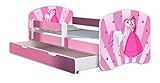 Kinderbett Jugendbett mit einer Schublade und Matratze Rausfallschutz Rosa 70 x 140 80 x 160 80 x 180 ACMA II (08 Princess, 80 x 180 cm mit Bettkasten)