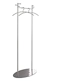 PHOS Design, GST1, Kleiderständer aus massivem Edelstahl, gebürstet, 6 drehbaren Haken und Kleiderstange, Standgarderobe, Garderobenständer, ohne Bohren