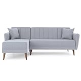 Gozos Mammo Sitzgruppe Ecksofa | Bettfunktion Couch besteht aus Leinenstoff | Wohnzimmermöbel Dekorative und Comfortable mit L-Form Sofa Schlaffunktion und Holzbein | 225 x 150 x 85 cm | Grau