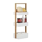 Relaxdays Badregal Bambus, Badezimmerregal mit 3 Körben, Korbregal fürs Bad, MDF, HxBxT: 76 x 30 x 18,5 cm, weiß/natur