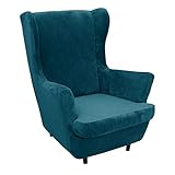 Ohrensessel Überzug 2 Stück, Samt Husse Für Ohrensessel Elastische Sessel-Überwürfe Ohrensessel Rutschfes Stretch Sofa überzug ohrensessel bezug -blau b-2 Pieces