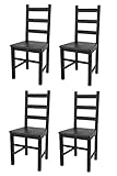 t m c s Tommychairs - 4er Set Stühle Rustica für Küche und Esszimmer, robuste Struktur aus lackiertem Buchenholz in Anilinfabre Schwarz und Sitzfläche aus Holz