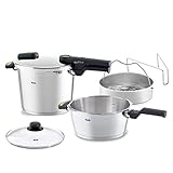 Fissler Vitaquick Green / Schnellkochtopf-Set, 5-teilig (6l - Ø 22 cm & Schnellbratpfanne 3,5l - Ø 22 cm) inkl. Metall-Deckel, Glas-Deckel, Einsatz - Induktion