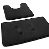 MEKO Memory Foam Badematte, 2 Set Anti Rutsch Badezimmerteppich und saugfähiger U-förmiger Konturteppich Fußmatte für Badezimmer Dusch, maschinenwaschbar und super weich (Schwarz)