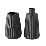 Boltze Vasen Set Esko 2-teilig (schwarz lasiert, Blumenvasen aus Keramik, ø ca. 8,5 cm, Dekoration für Innenbereich, ohne Blumen, skandinavischer Stil) 1013332