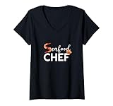 Meeresfrüchte Chefkoch Shrimps essen Austern Hobbykoch T-Shirt mit V-Ausschnitt